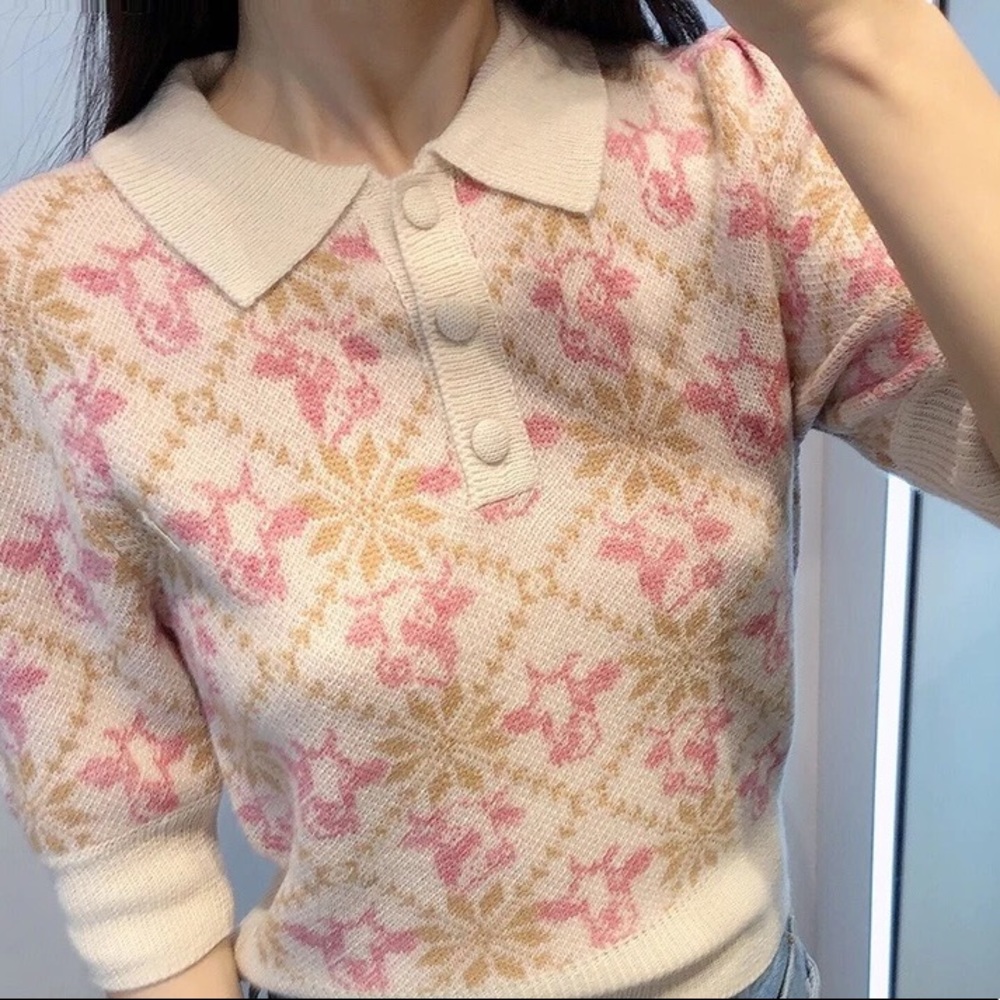 Cute Knit Short Sleeve Preppy Polo Sweater